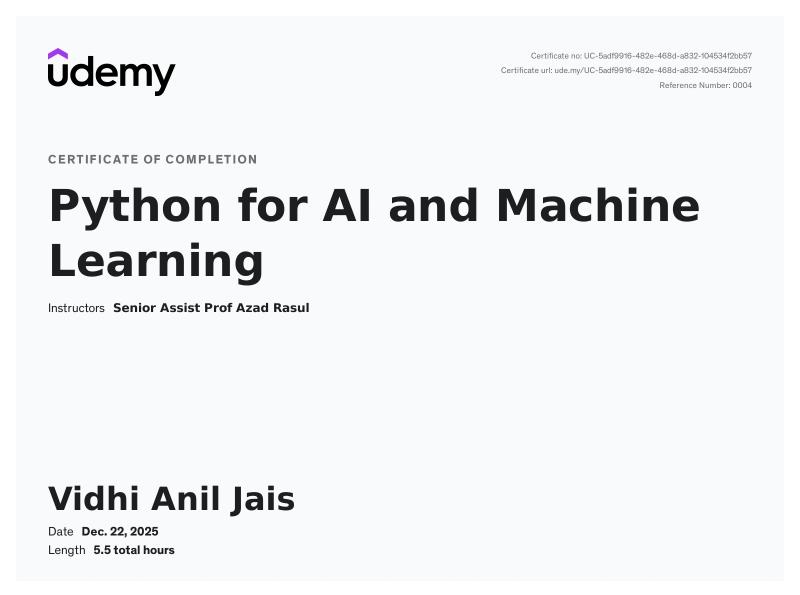 Vidhi Anil Jais | AI Portfolio